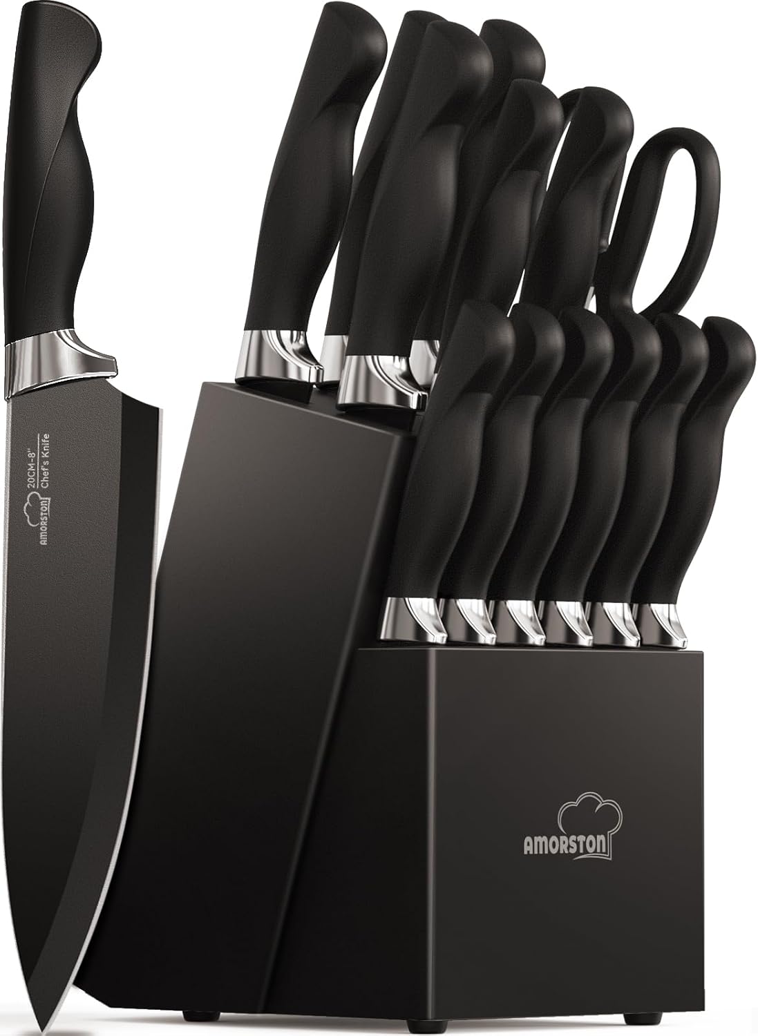 Amorston 15 Pieces Knife Sets for Kitchen with Block