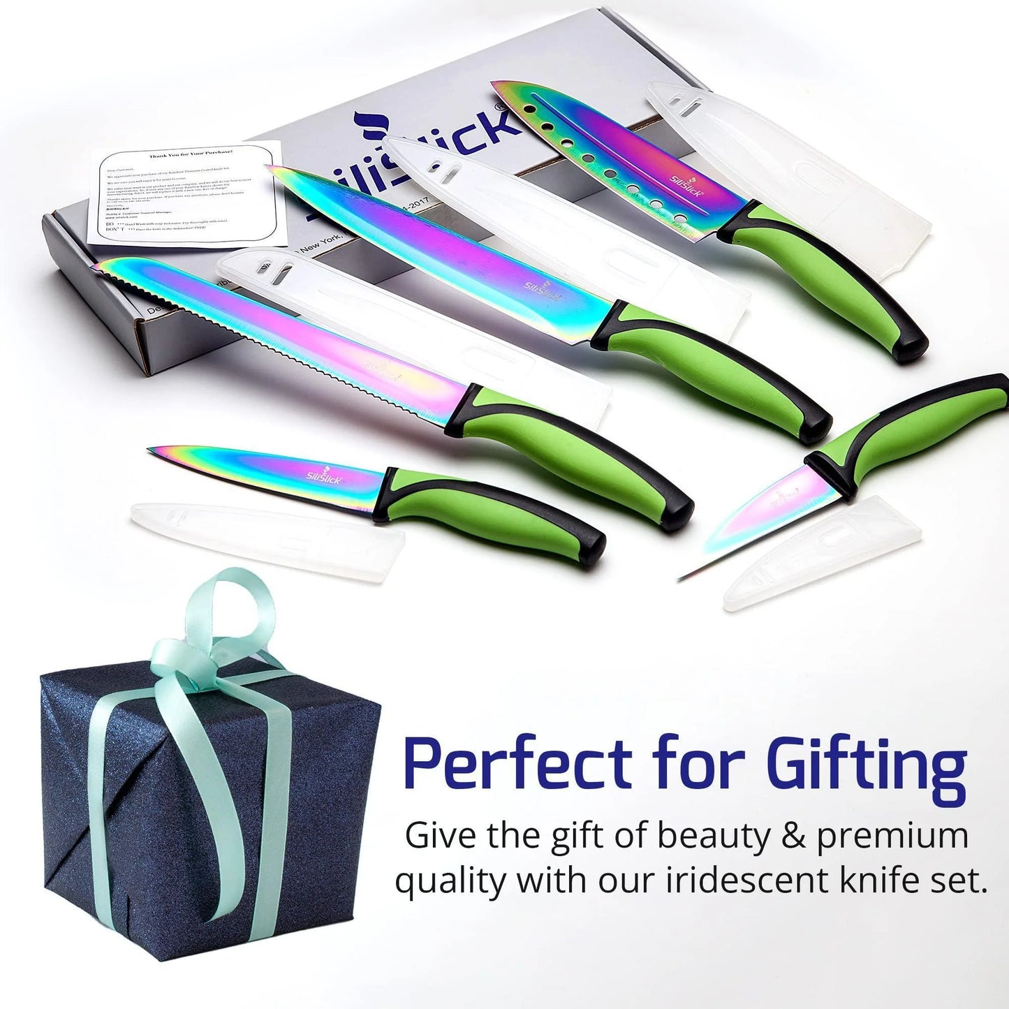 Kitchen Knife Set Kit 5 Dishwasher Safe Colorful Knives with Sharpener Blue