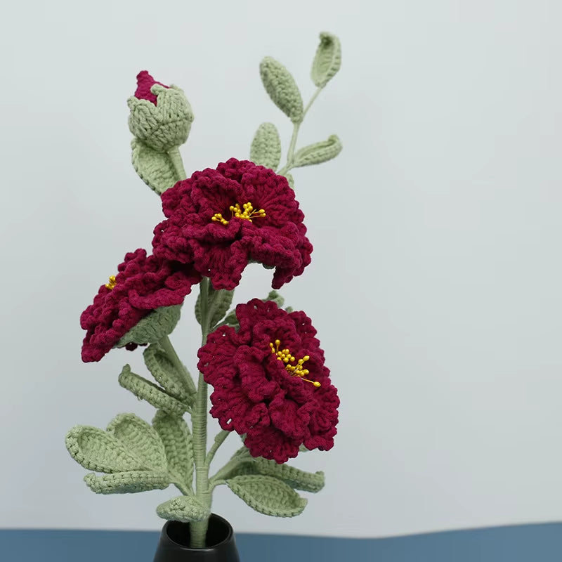 Handmade Crochet Yarn Rose Lily Home Decor Wool Hand Knitting Peony Flowers Beautiful Plant Artificial Room Nursery Home Decor