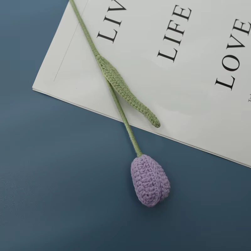 Handmade Crochet Yarn Rose Lily Home Decor Wool Hand Knitting Peony Flowers Beautiful Plant Artificial Room Nursery Home Decor