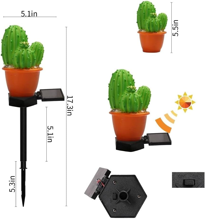 Solar Lights Outdoor Garden Decorative 2 Packs Solar Cactus Light Garden Stake Lights Waterproof for Patio, Lawn, Garden, Yard