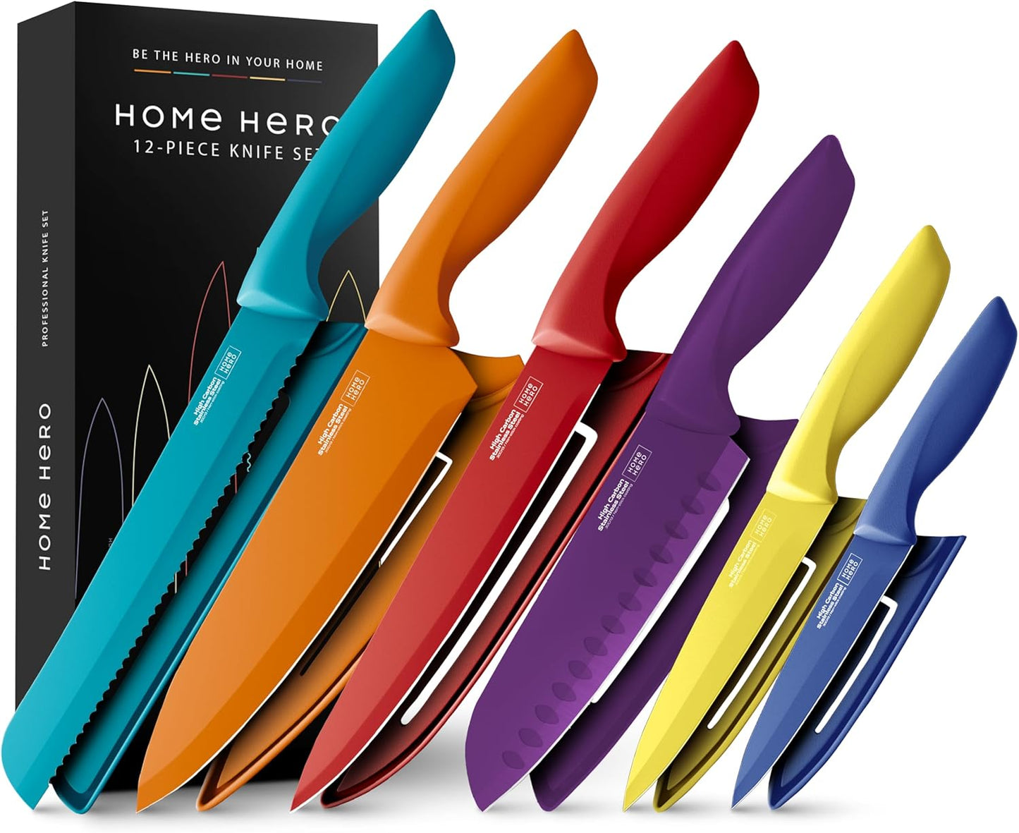 Home Hero High Carbon Stainless Steel Kitchen Knife Set - 12 Pc - Chef Knives & Two-Stage Sharpener