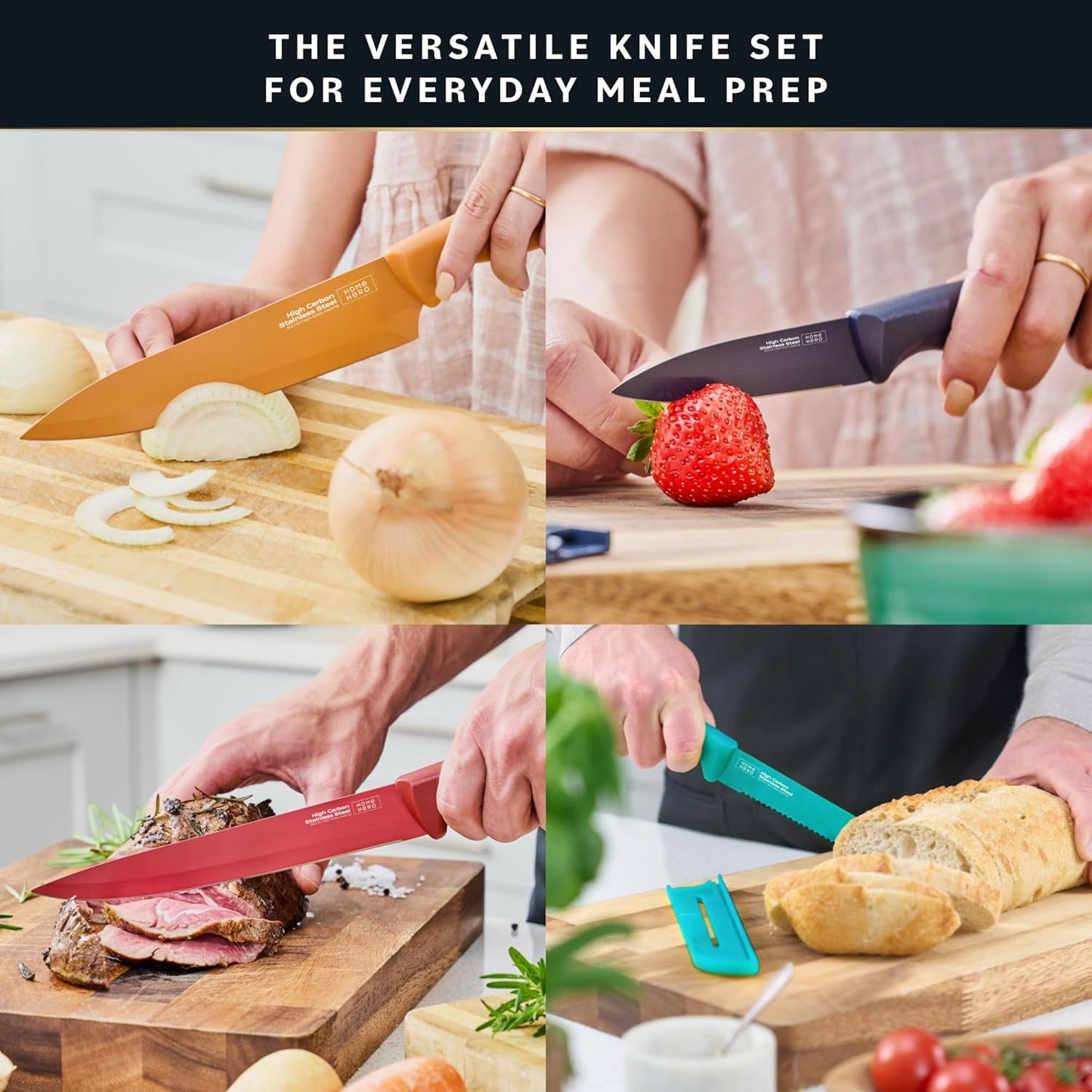 Home Hero High Carbon Stainless Steel Kitchen Knife Set - 12 Pc - Chef Knives & Two-Stage Sharpener