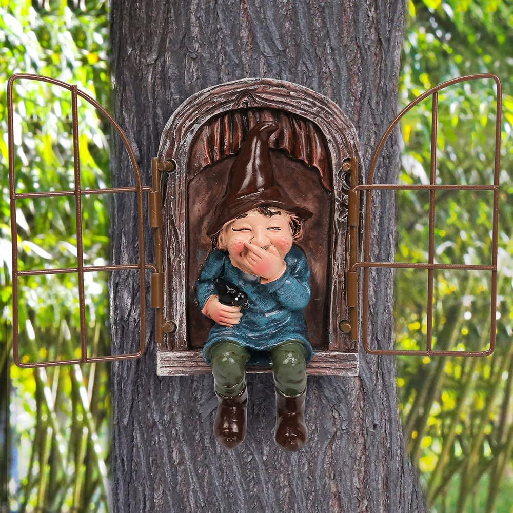 Elf Out the Door Tree Hugger Garden Decor, Garden Gnome Statue Garden Peeker Yard Elves Unimaginable Tree Sculpture Outdoor Gnomes Garden Decoration(Garden Gnomes) (Garden Gnome B)