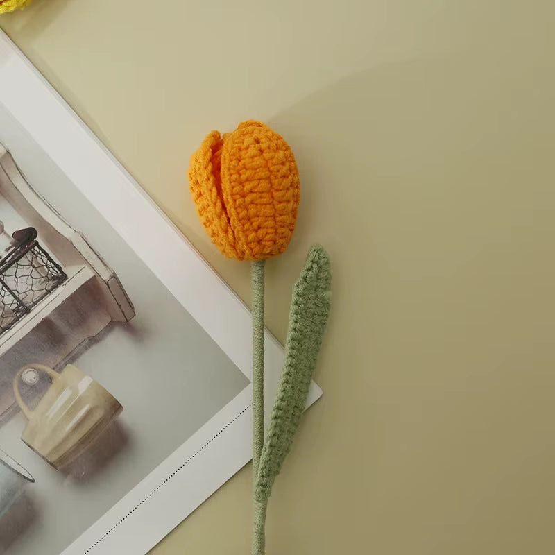 Handmade Crochet Yarn Rose Lily Home Decor Wool Hand Knitting Peony Flowers Beautiful Plant Artificial Room Nursery Home Decor