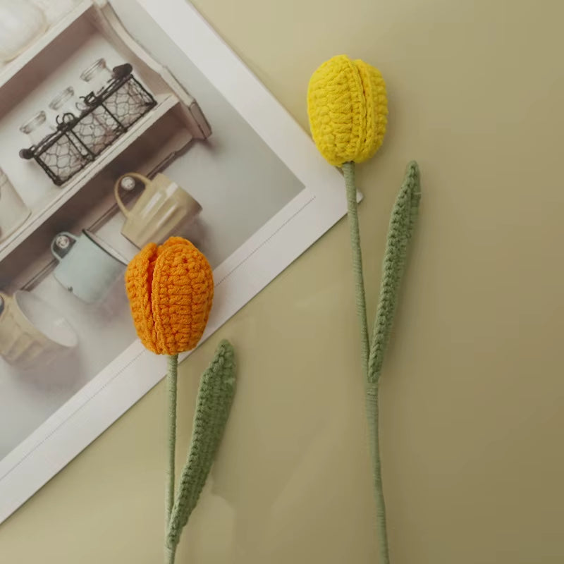 Handmade Crochet Yarn Rose Lily Home Decor Wool Hand Knitting Peony Flowers Beautiful Plant Artificial Room Nursery Home Decor