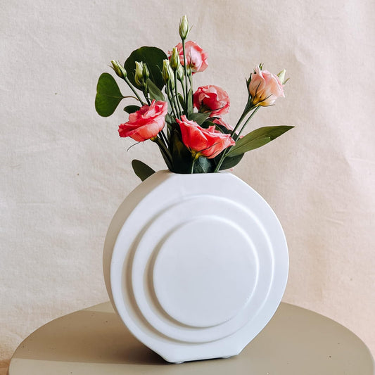 White Vases for Decor - White Ceramic Vase, round Vase Aesthetic Decor, Modern Vase Room Decor, Home Decorations for Living Room, Ceramic Vases for Home Decor, Flower Vase, Vase Set