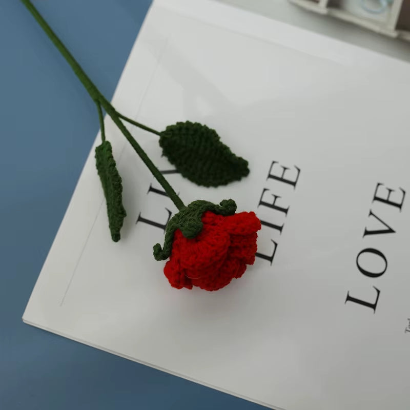 Handmade Crochet Yarn Rose Lily Home Decor Wool Hand Knitting Peony Flowers Beautiful Plant Artificial Room Nursery Home Decor